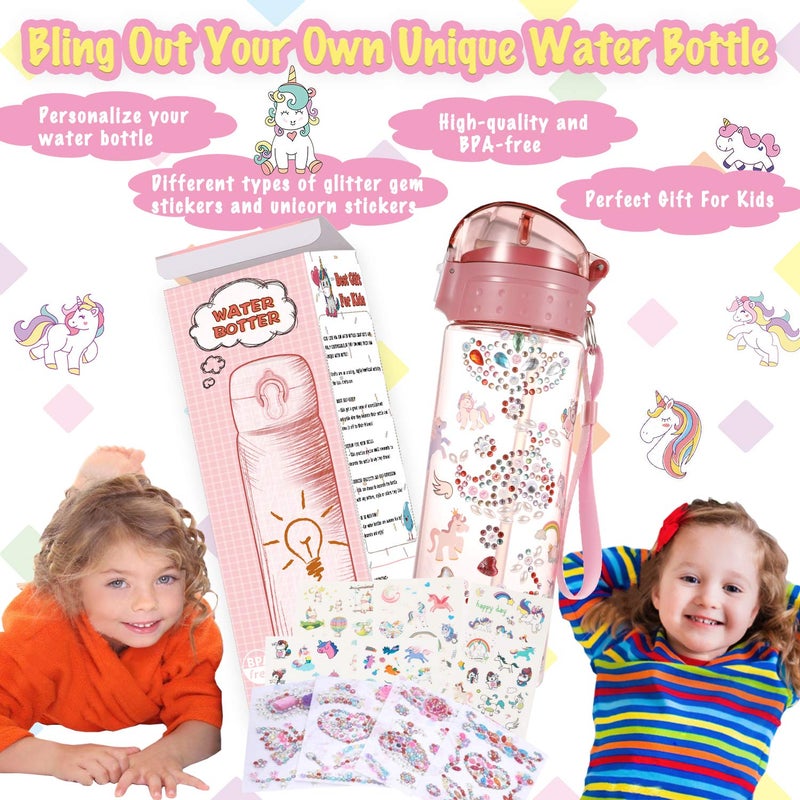 Y YOFUN Decorate Your Own Water Bottle with Tons of Glitter Gem & Unicorn Stickers, BPA Free Tritan Material, 20 oz, Kids Craft Kit & DIY Art, Gift for Girl Age 4 5 6 7 8 9 10 Years Old - Image 2
